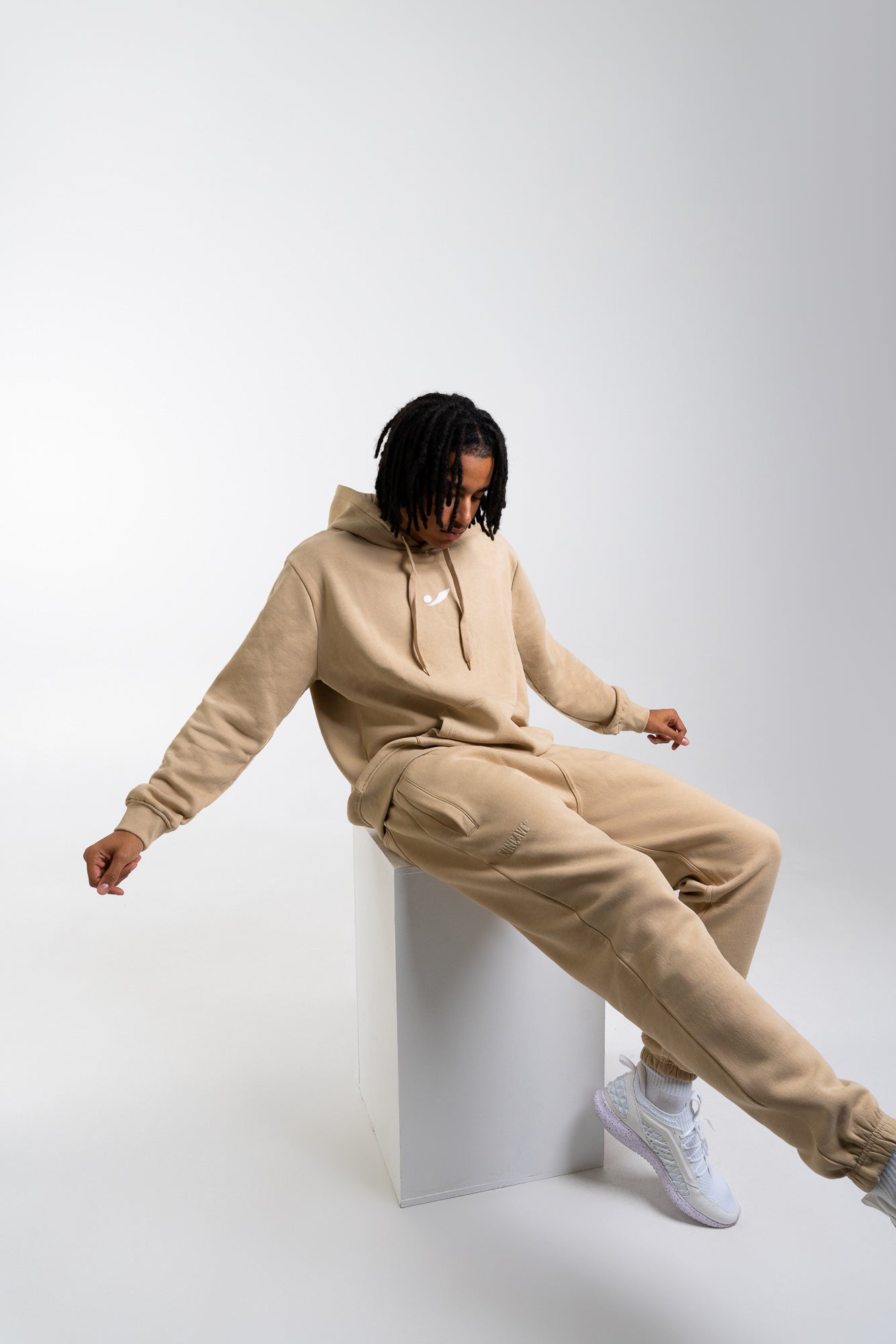 Concave Mens Pullover Hoodie - Beige/White