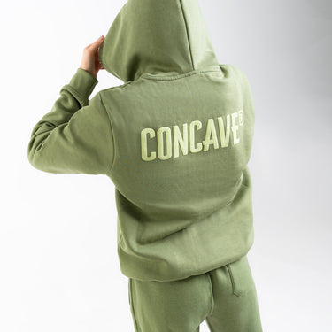 Concave Womens Pullover Hoodie - Olive Green/White