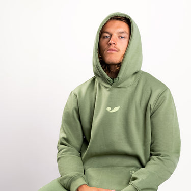Pullover Hoodie-Olive Green/White