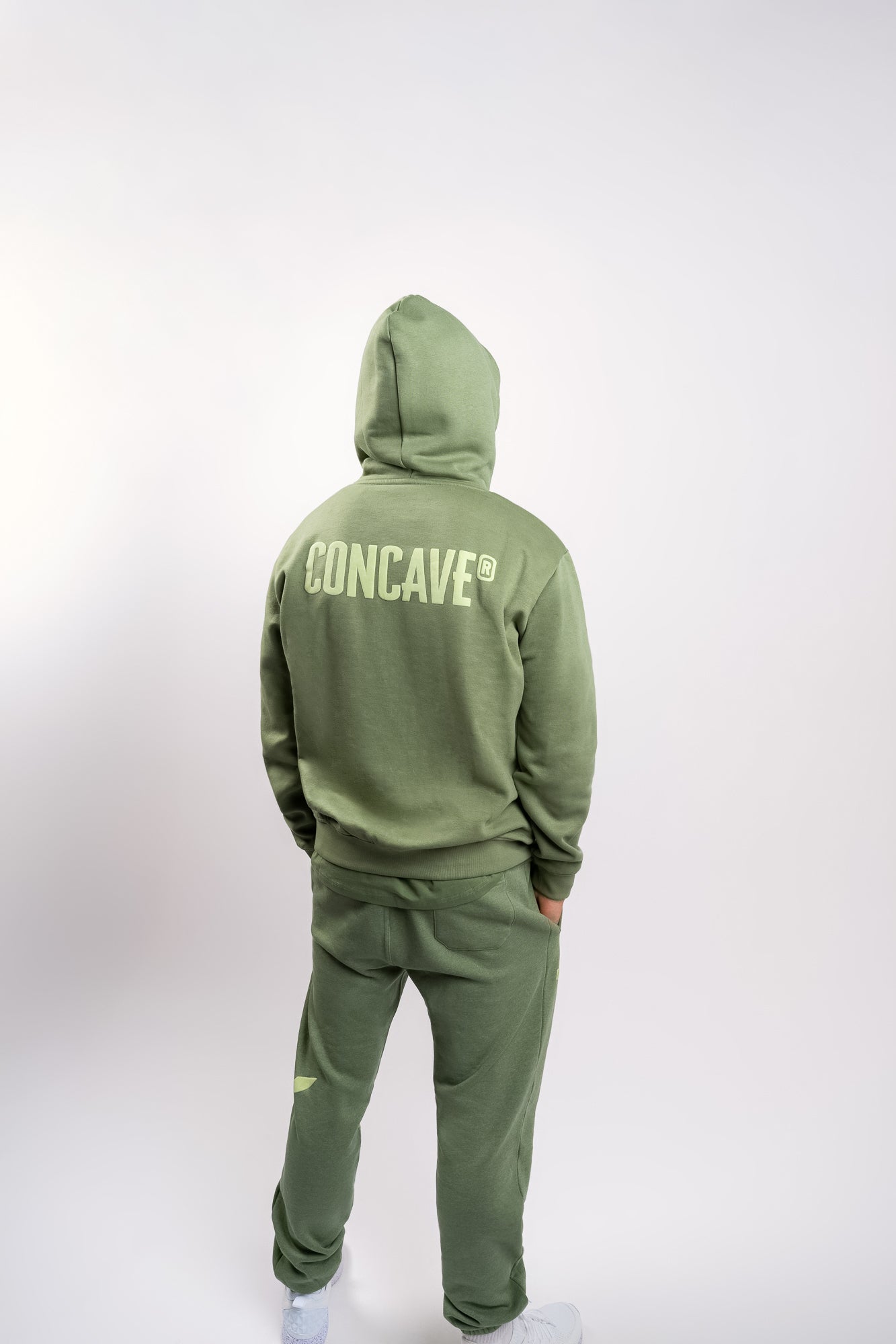 Concave Mens Pullover Hoodie - Olive Green/White
